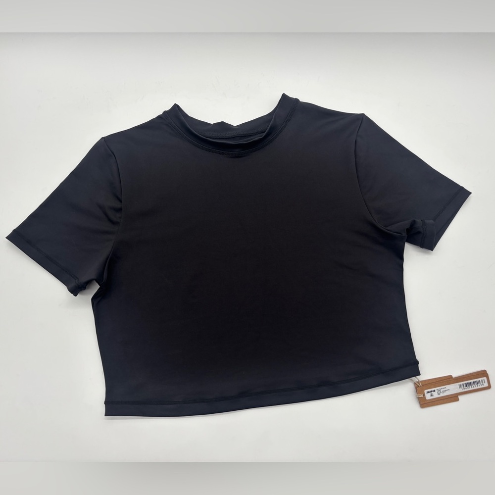 Skims swim crop top black T-SHIRT SW-TSH-0746 ONYX L Fitted Short Sleeve Top - Picture 2 of 11